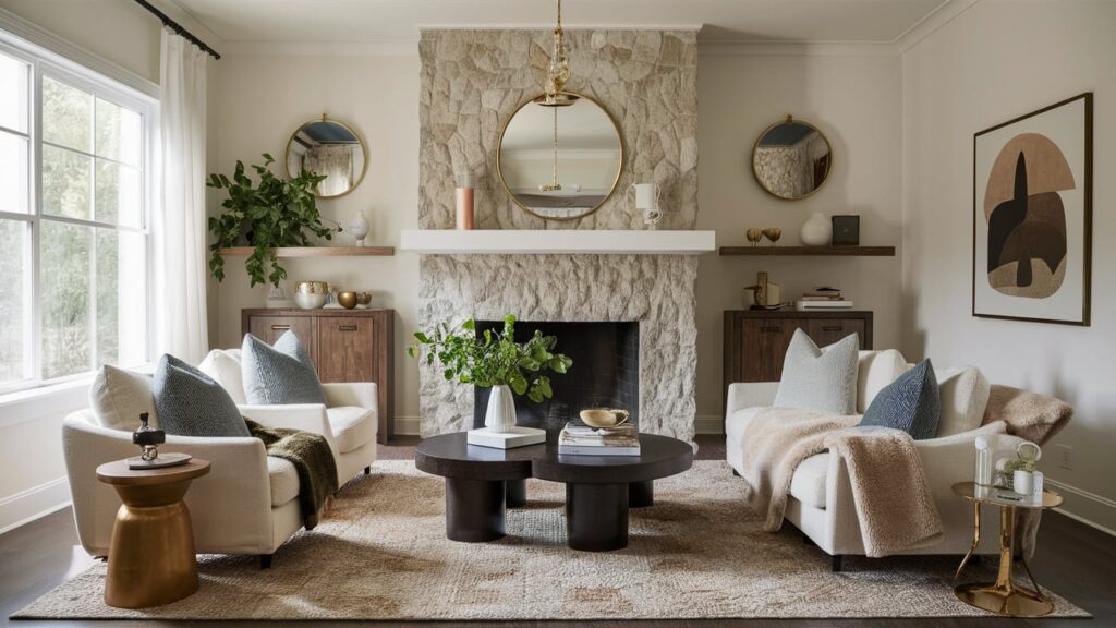 A chic living room with layered textures in every corner.