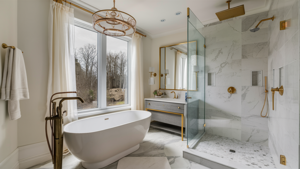 Bathroom with a freestanding soaking tub