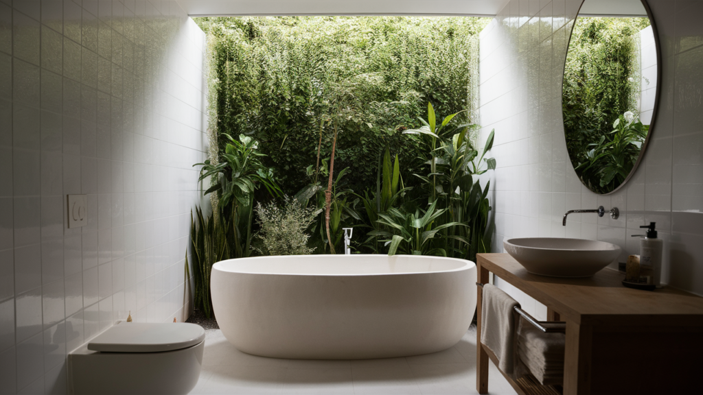 A minimalist bathroom with a deep soaking tub