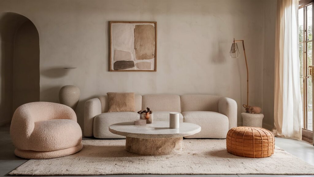 A minimalist living room with subtle textures