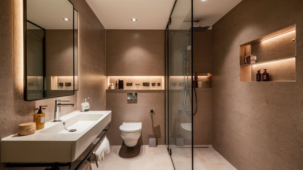 small bathroom with wall-mounted storage