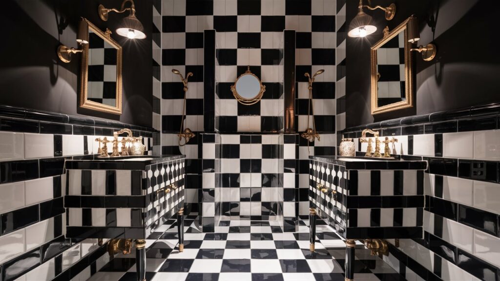 A striking black and white bathroom