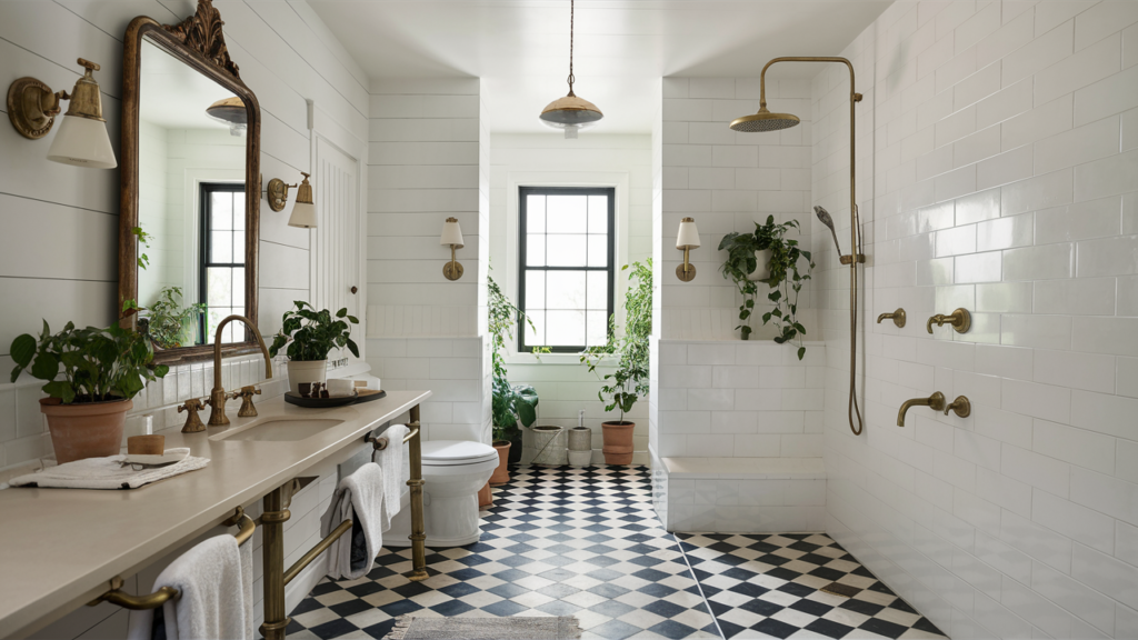 A stunning modern farmhouse bathroom