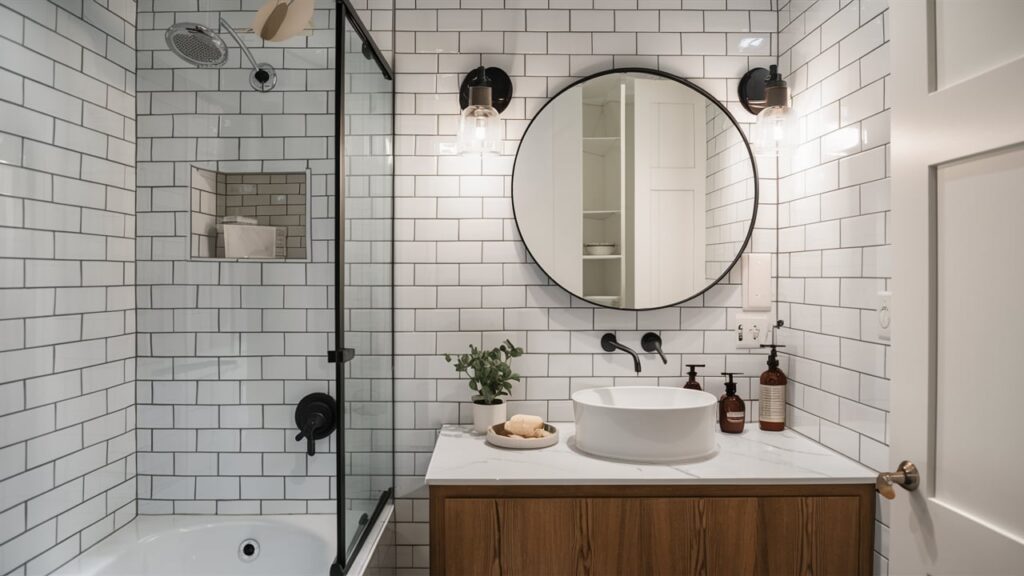 A tiny bathroom makeover with white subway tiles