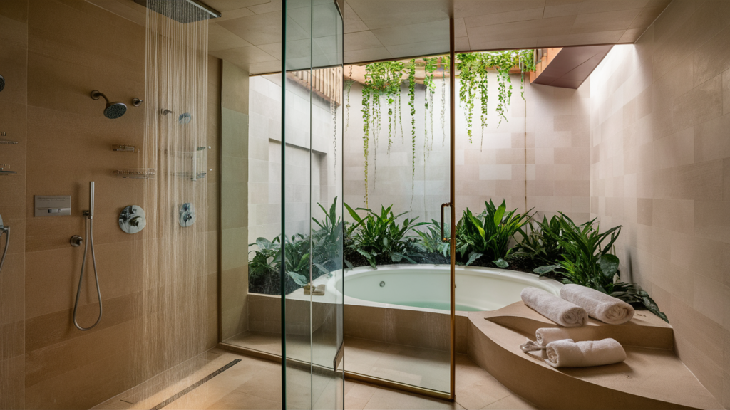 A tranquil and luxurious modern bathroom