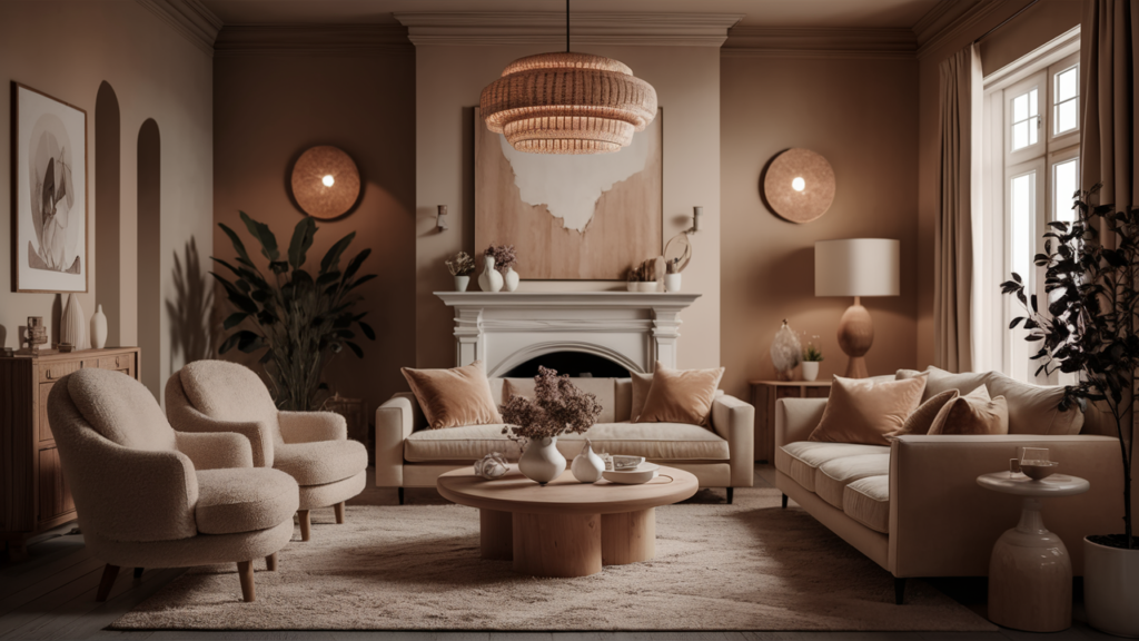 A warm, monochromatic living room