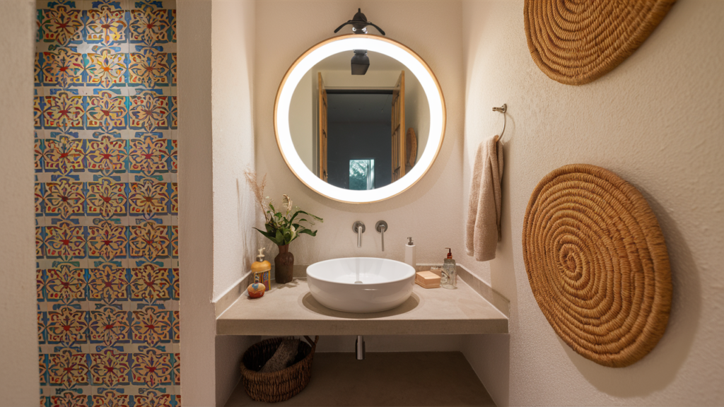 Bohemian-inspired-bathroom with colorful tile