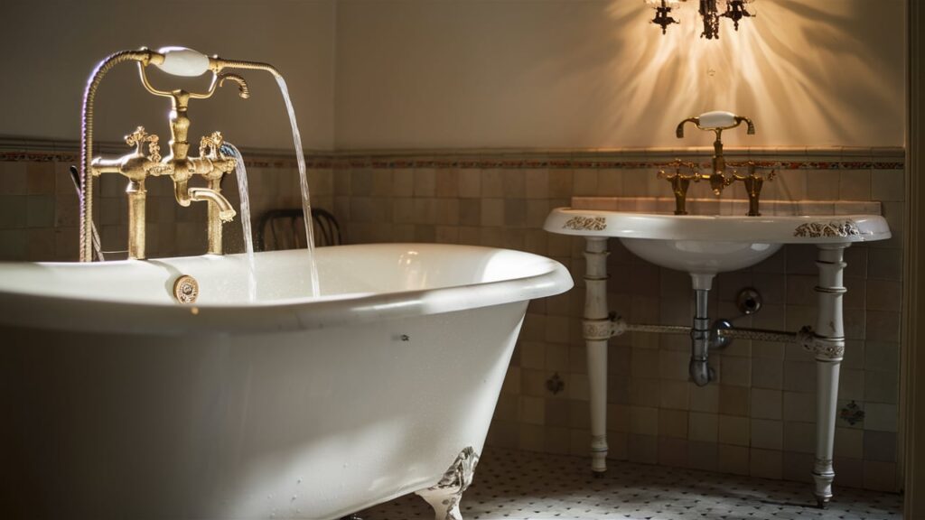 Classic vintage bathroom with an antique clawfoot tub