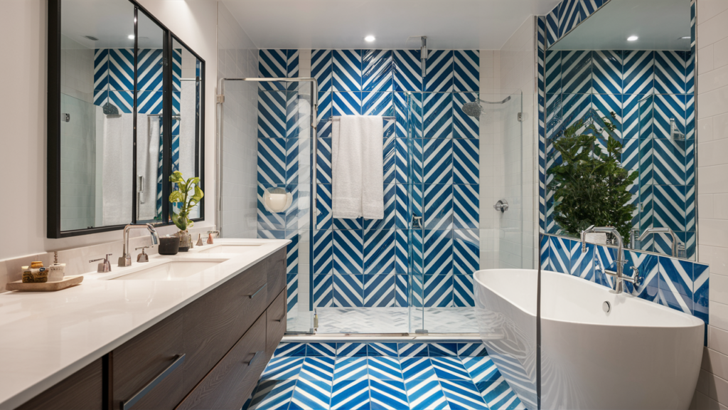 Contemporary bathroom featuring large-scale