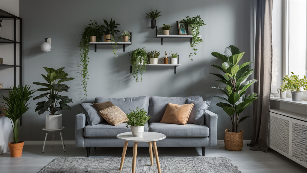 Living room with indoor plants placed