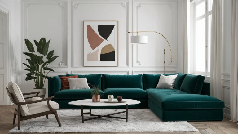 Luxurious living room with a green velvet