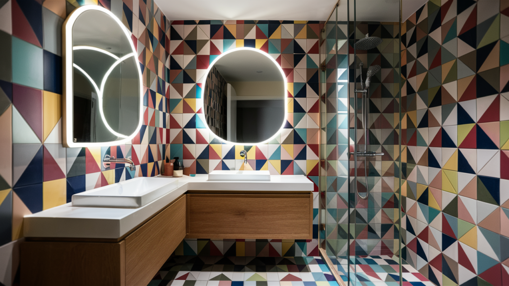 Vibrant bathroom with geometric