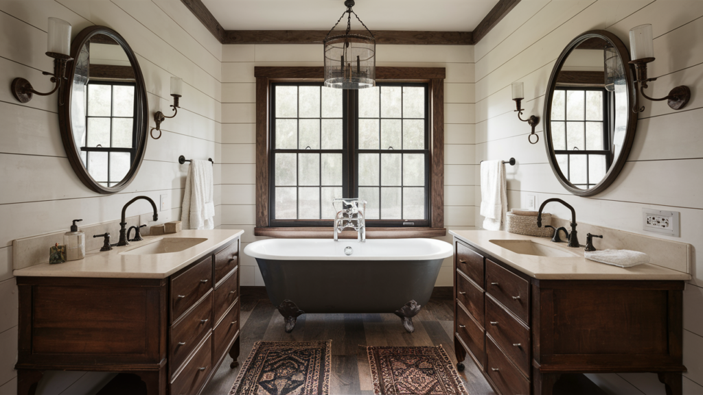 Vintage bathroom with a farmhouse-style tub