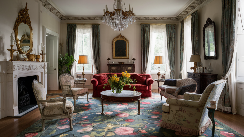 Vintage floral rug in a classic Victorian