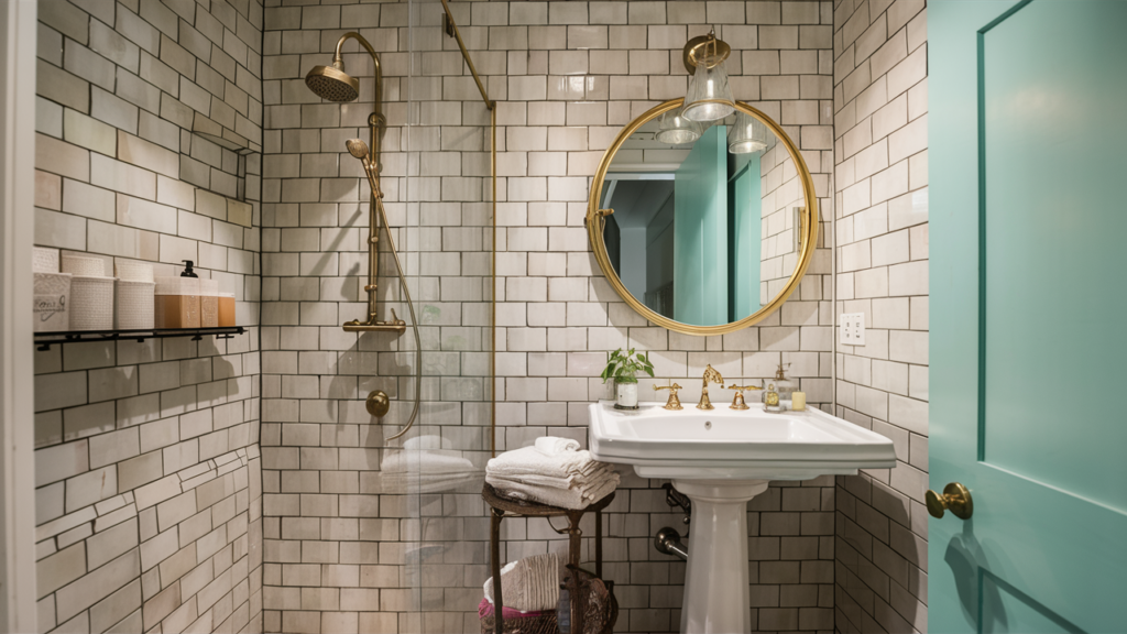 Vintage-inspired bathroom with retro subway tiles