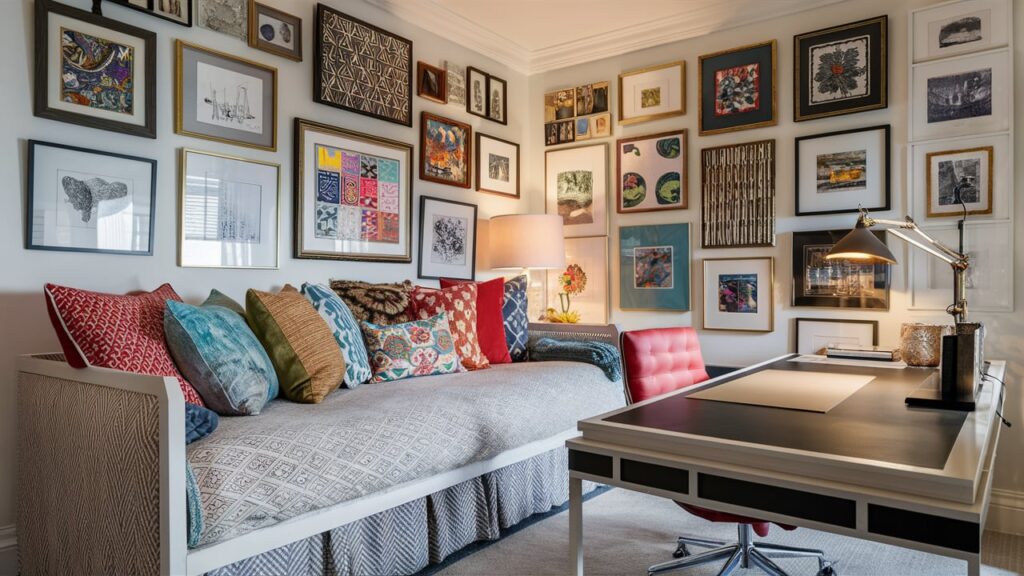 A Beautifully Designed Home Office Space With A Cozy Daybed