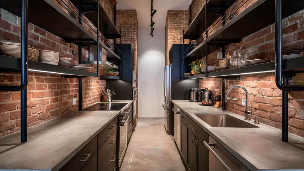 A Captivating Photo Of A Modern Industrial Galley Kitchen