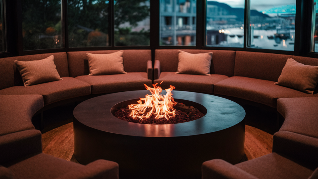 open fire pit placed in the middle of a room