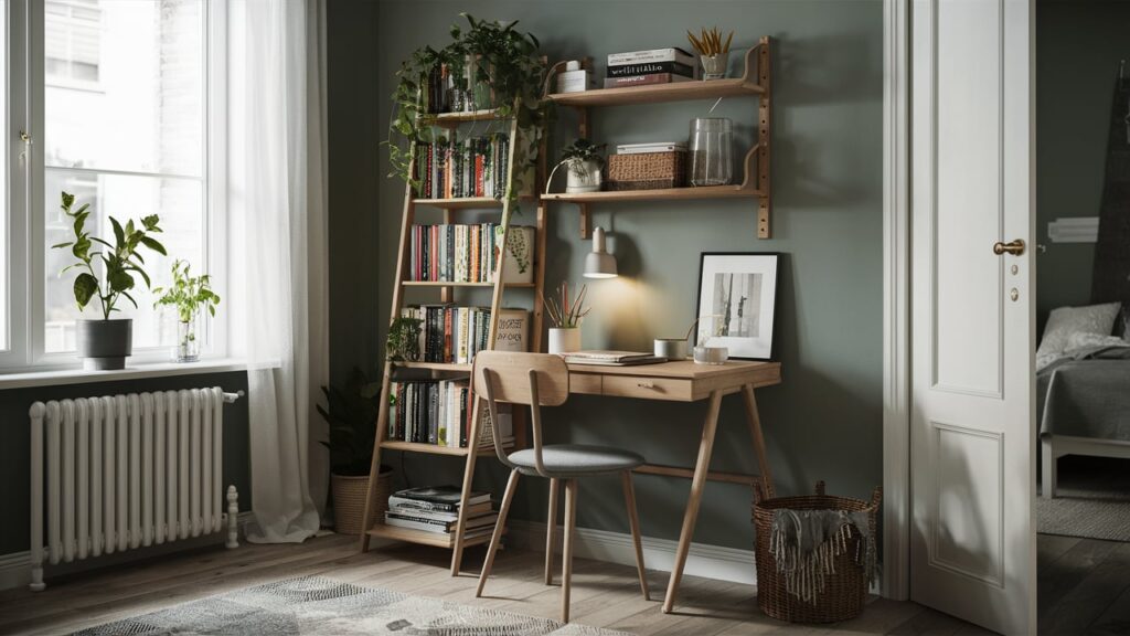 A Compact Ladder-style Desk With Built-in Shelves