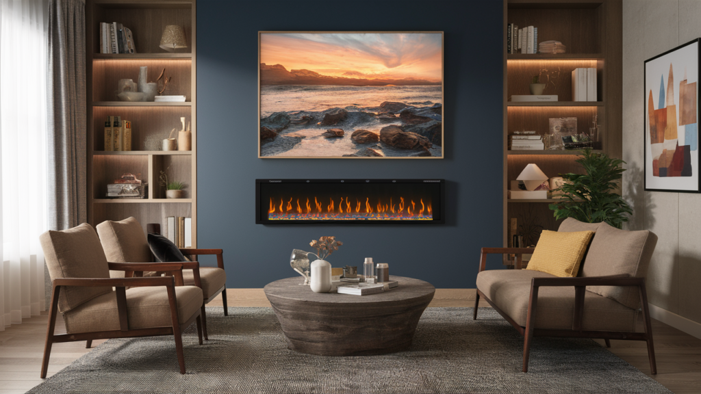 A Contemporary Electric Fireplace Featuring Customizable Flame