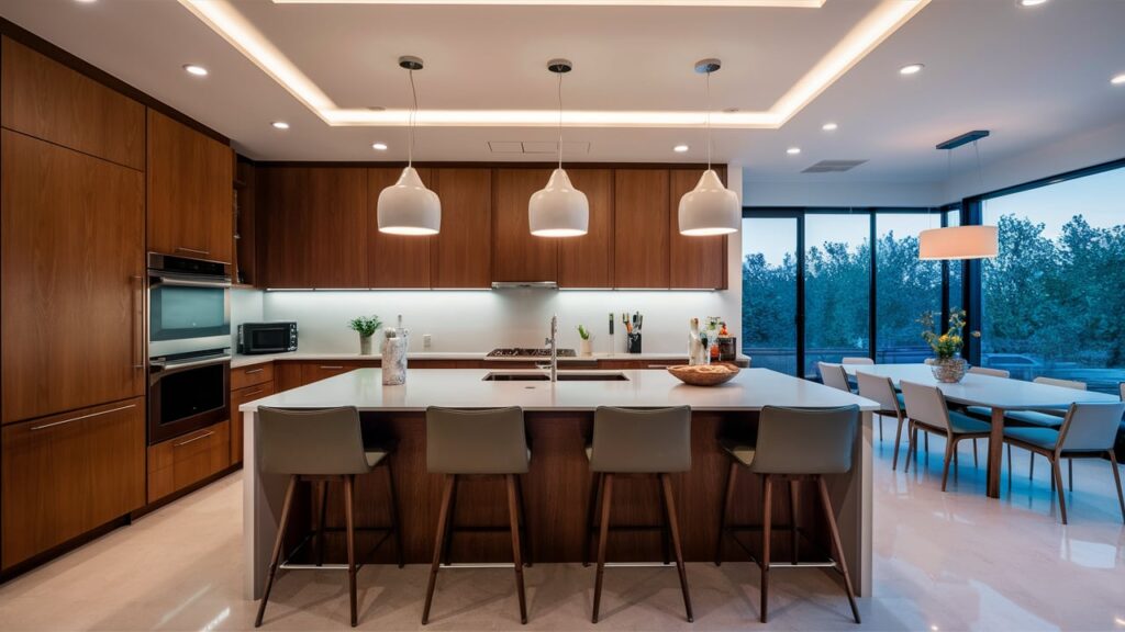 A Contemporary Kitchen Featuring Recessed Lighting