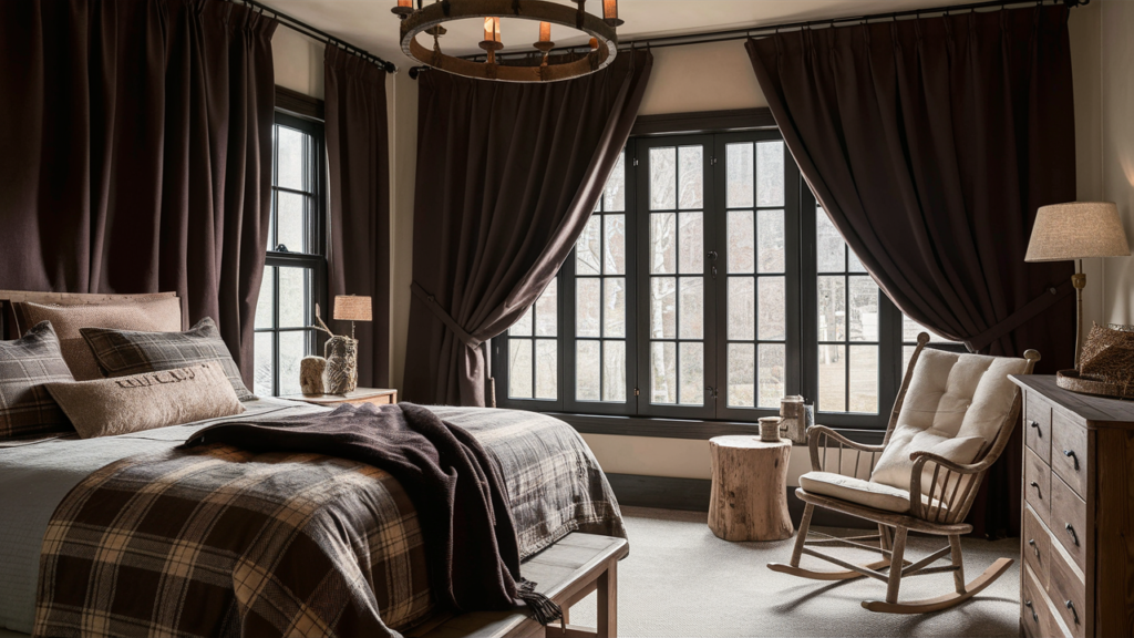 A Cozy And Inviting Guest Room, Featuring Deep Brown Blackout