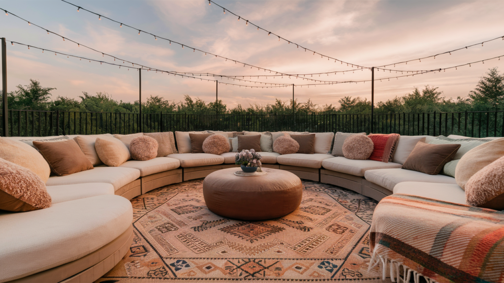 A cozy and inviting outdoor patio lounge