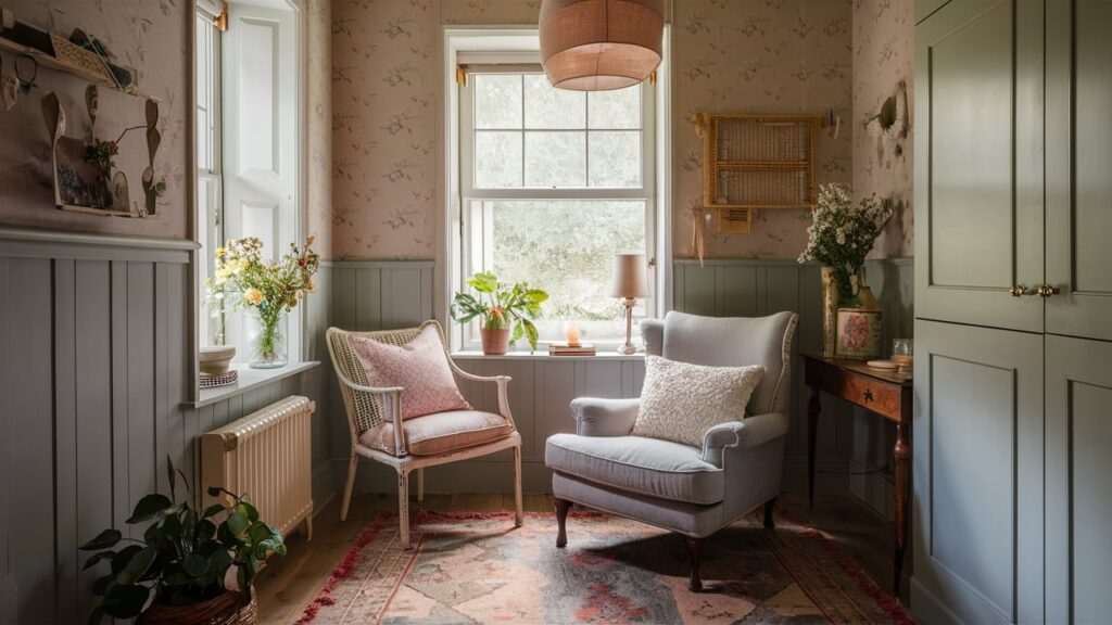 A cozy reading nook with soft pastel cushions