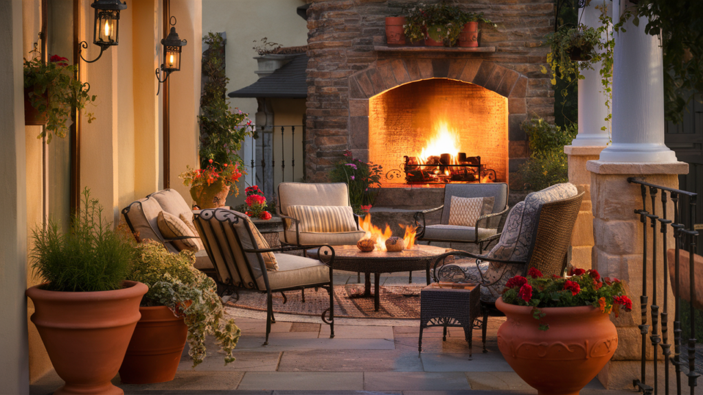 A Cozy Seating Area Surrounding A Stone-built Outdoor