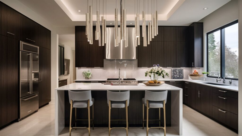 A Glamorous Chandelier With Sleek Lines And Modern