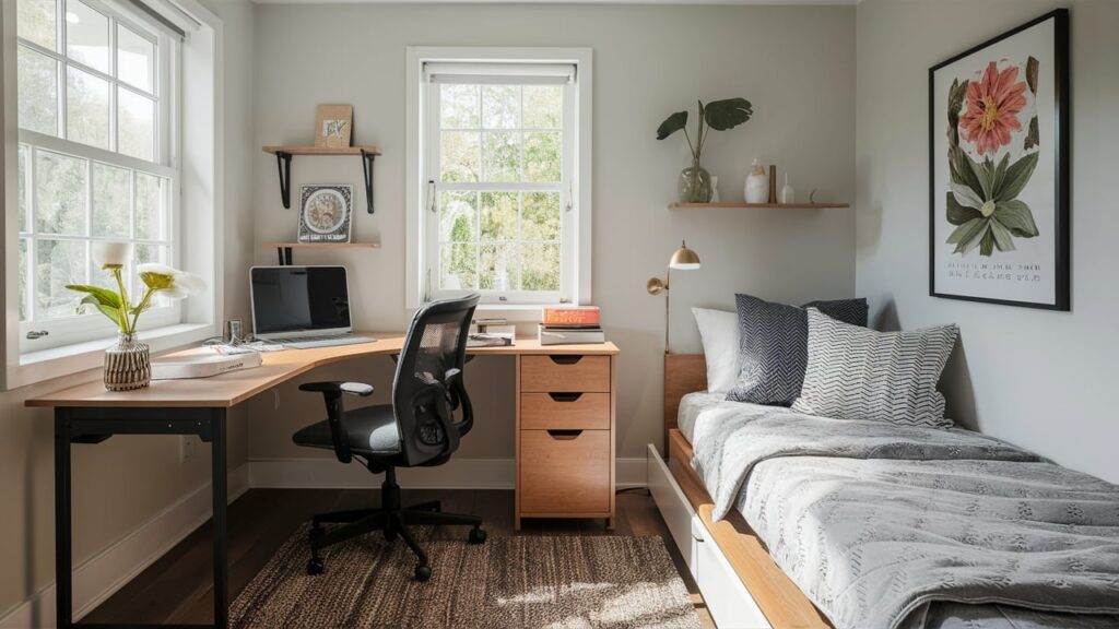 A Home Office Setup With A Compact Corner Desk