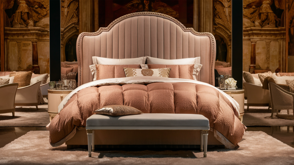 A Lavish Bedroom Scene Featuring A Grand, Plush Bed