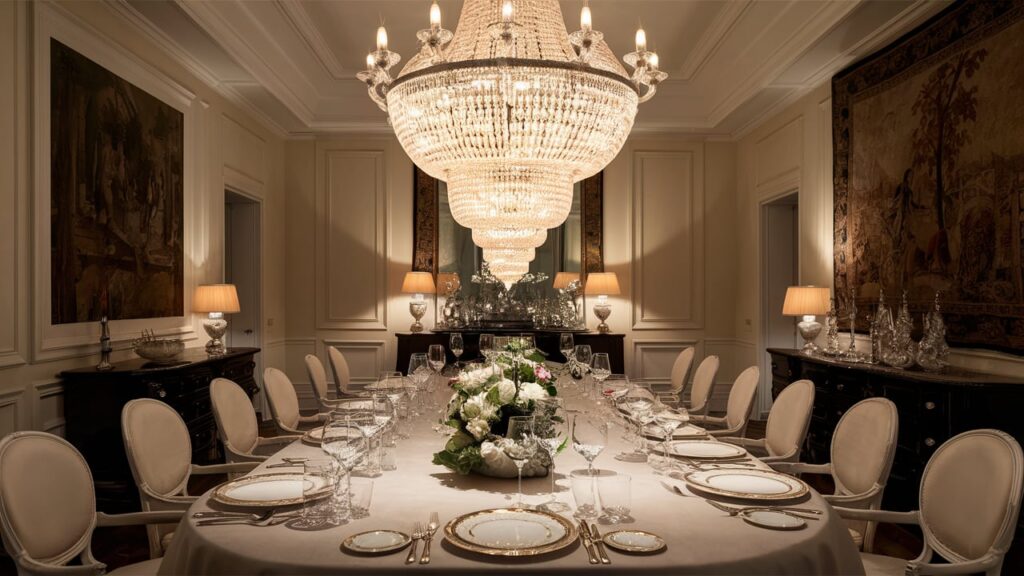 A luxurious and elegant dining room