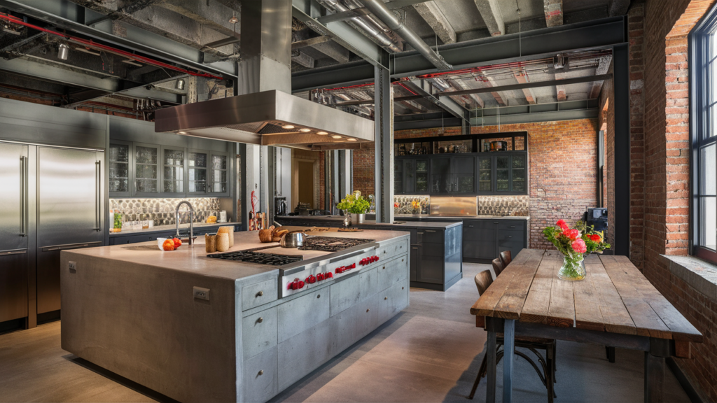 A meticulously designed industrial-style kitchen