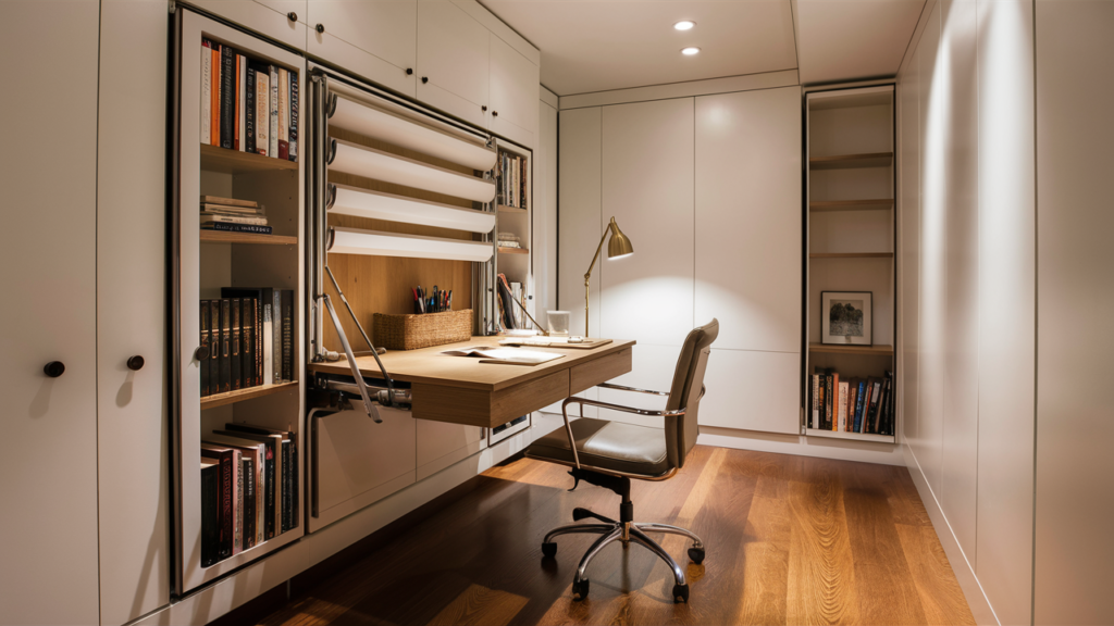 A Meticulously Designed Small Home Office Featuring A Sleek