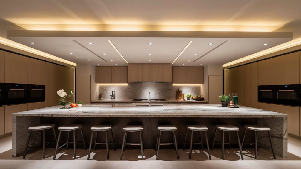 A modern and stylish kitchen design that exudes a warm