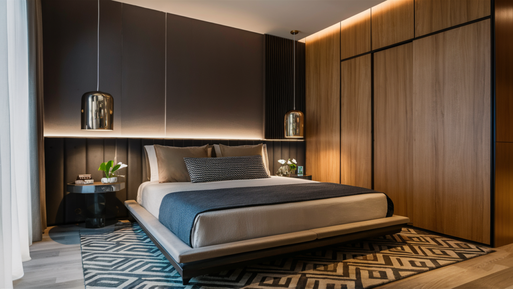 A Modern Guest Room With A Sleek Platform Bed