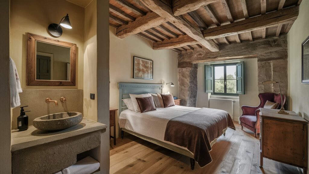 A Rustic-style Guest Room With An En-suite Bathroom