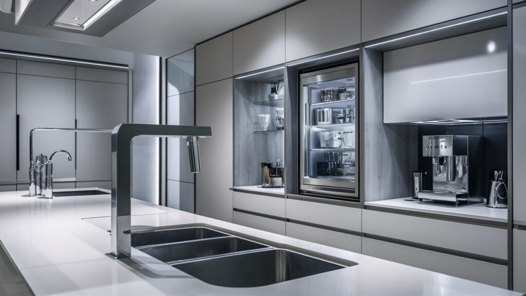 A sleek and modern kitchen design with futuristic touches