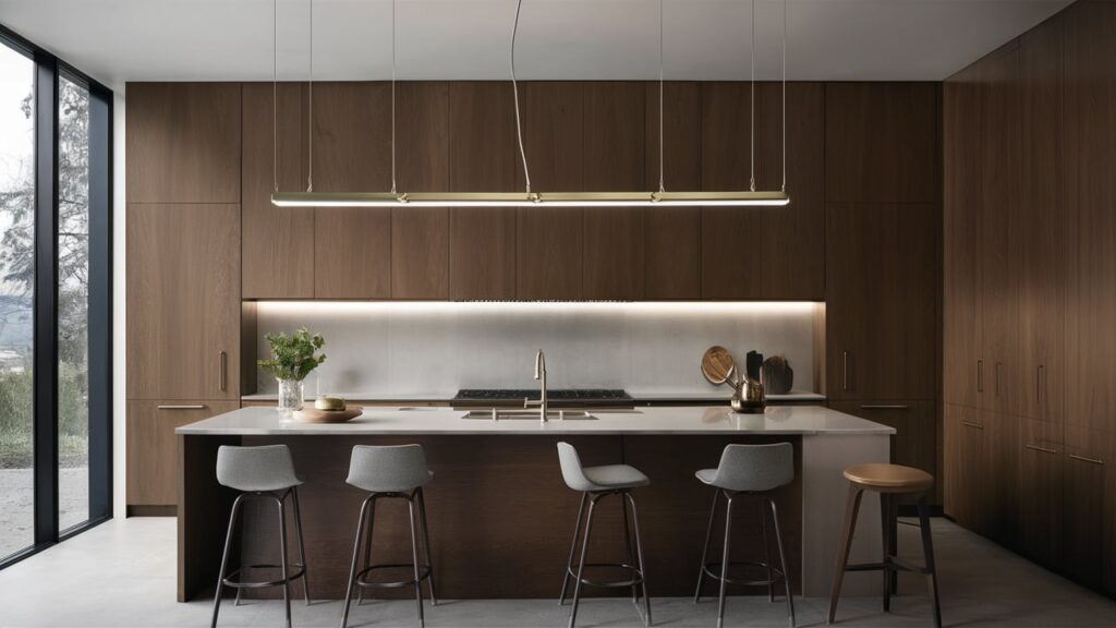 A Sleek, Linear Suspension Light In Metallic Finishes, Creating A Clean