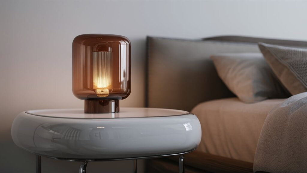 A Sleek Modern Bedside Table With A Glossy White Finish