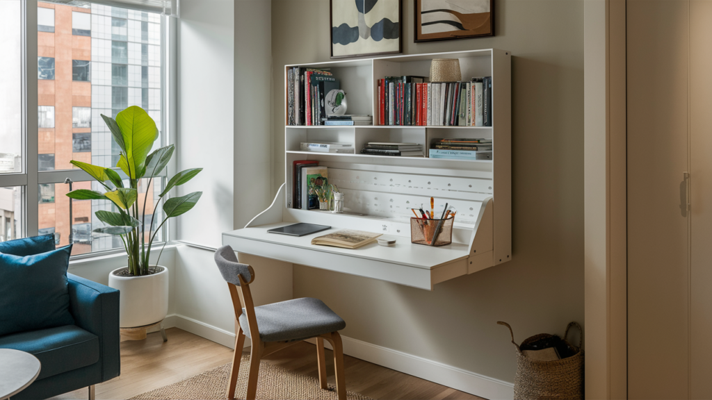 A Sleek Wall-mounted Foldable Desk In White