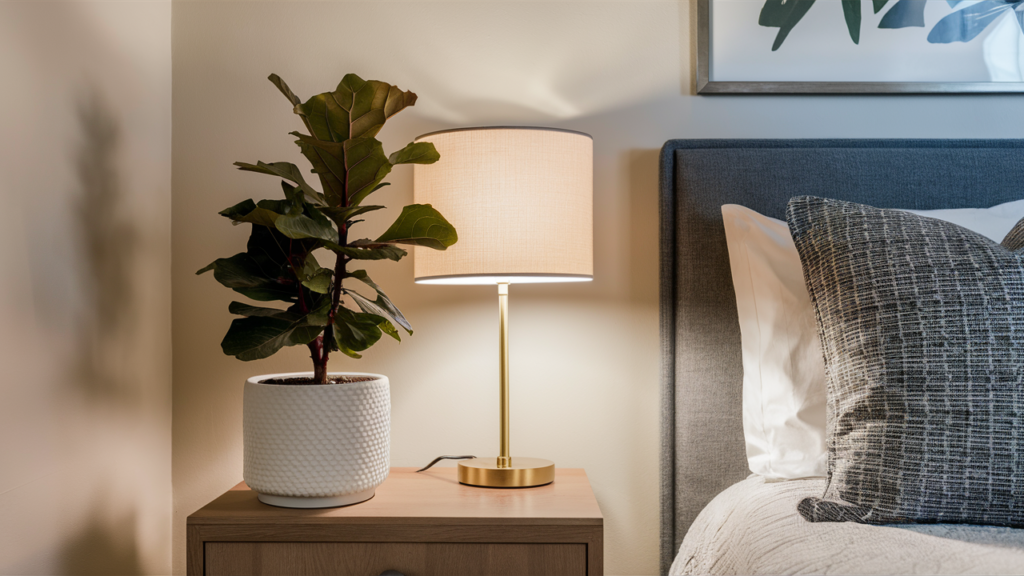 A small fiddle leaf fig in a chic white ceramic pot