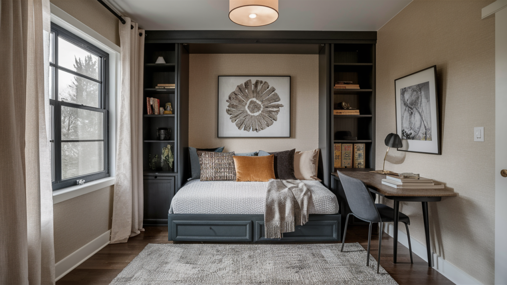 A Small Guest Room With A Functional Murphy Bed