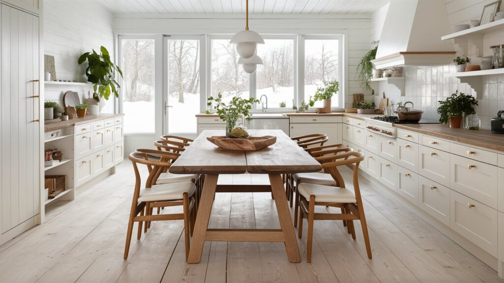 A stunning Scandinavian-style kitchen with a bright, airy atmosphere