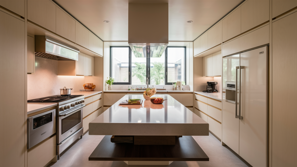 A stunning compact kitchen design with a modern minimalist