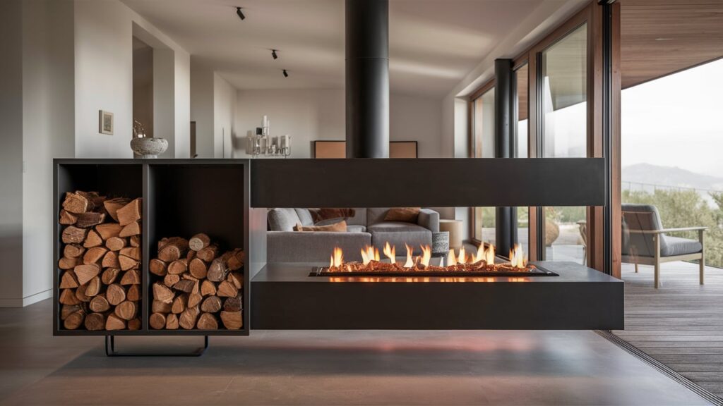 A Stunning Contemporary Living Space Features A Sleek Linear Fireplace