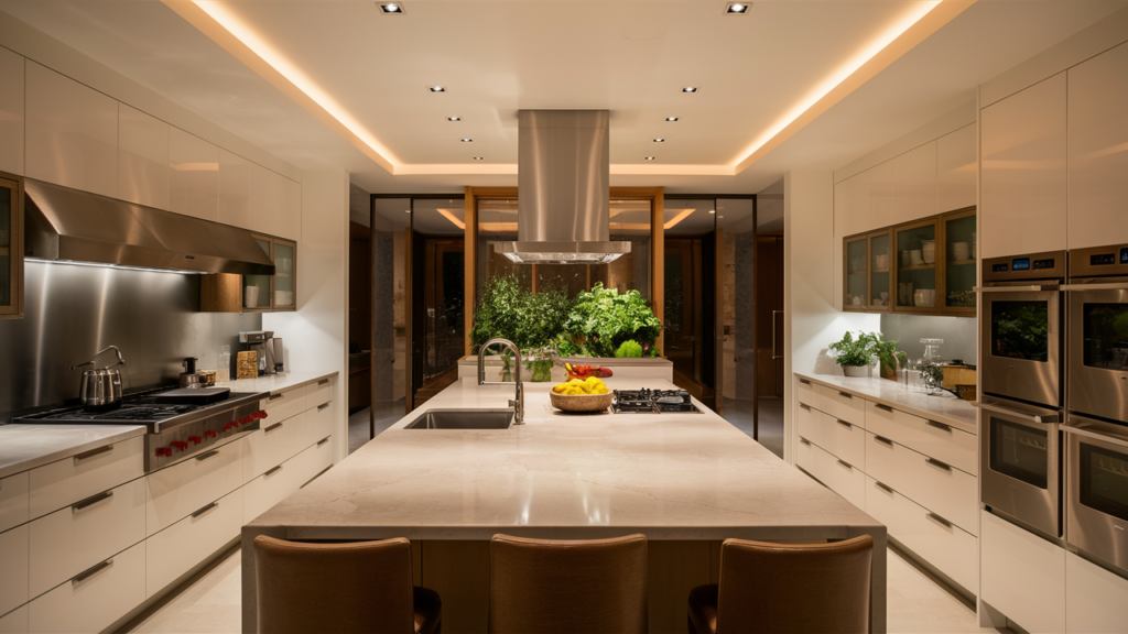 A stunning modern kitchen featuring sleek white cabinetry