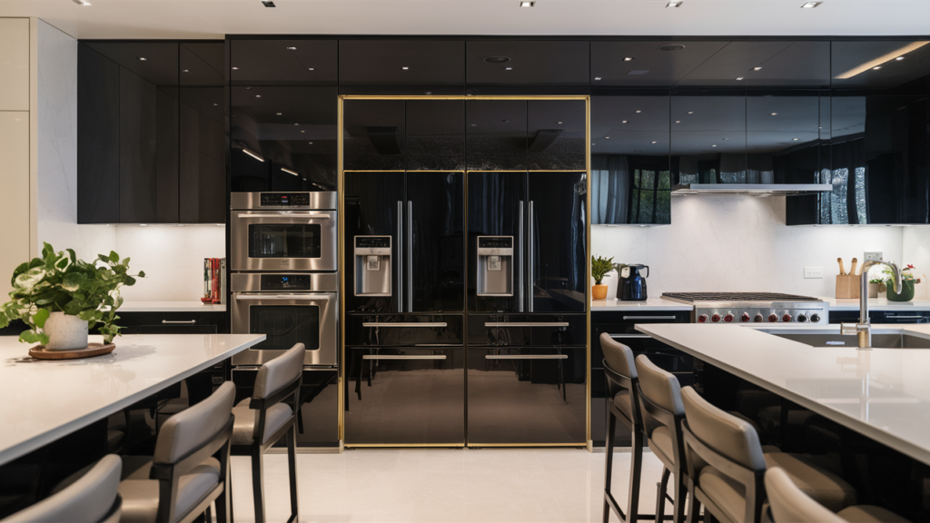 A stunning, modern kitchen with sleek and luxurious design elements