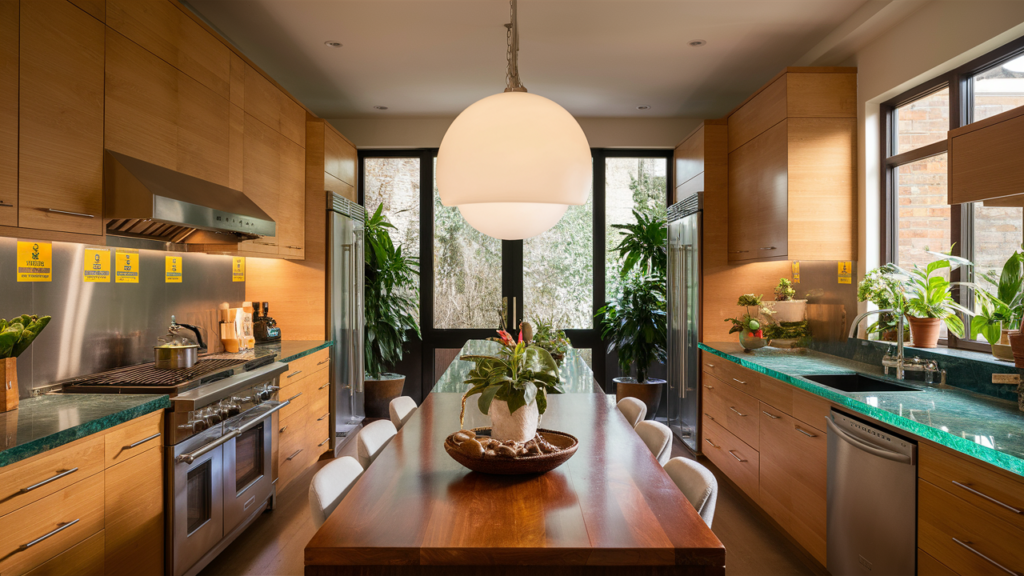 A Stunningly Designed Eco-friendly Kitchen Featuring Sleek Bamboo Cabinets